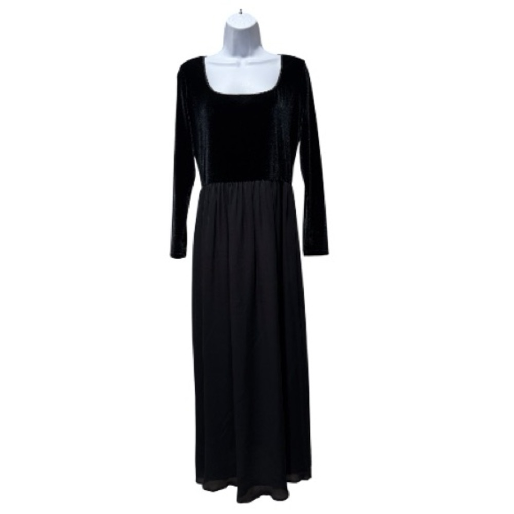 Laura Ashley Vintage Black Velvet Maxi Dress Size 10 | Long Sleeve Evening Gown